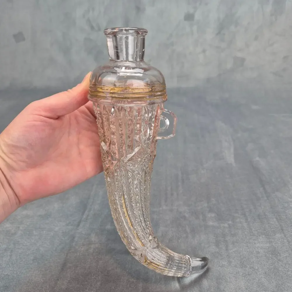 Vintage Pressed Glass Car Flask Vase Decanter 